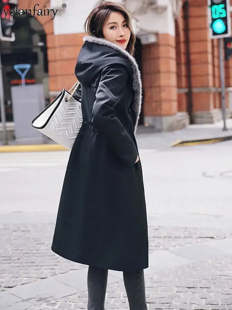 YOLANFAIRY جديد سترات نسائية من فراء الأرانب الحقيقي معاطف داخلية طويلة من الفرو معطف نسائي من المينك سترة شتوية للنساء ملابس خارجية FC