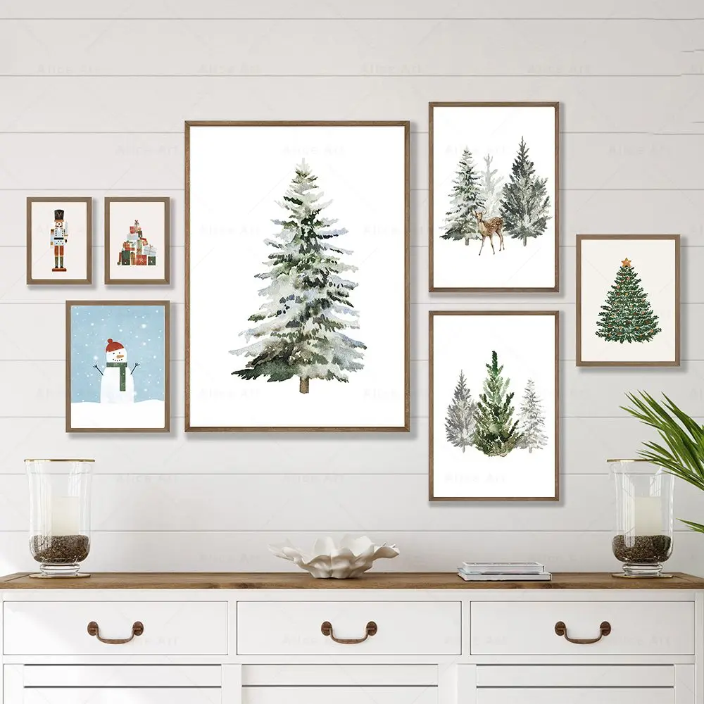 1PC  Christmas Tree Present Wall Art Canvas Painting Nordic Posters And Prints Merry Christmas Picture Festive Living Room Ho