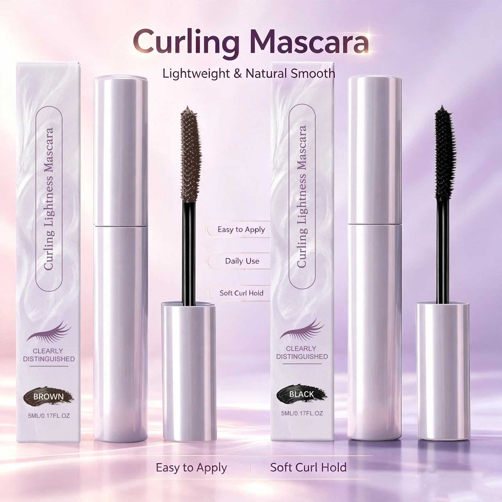 Curling Mascara Natural Lifted Lashes Waterproof Anti-Smudge Long Lasting Curling Strengthen Lashes Eye Cosmetic Black & Brown