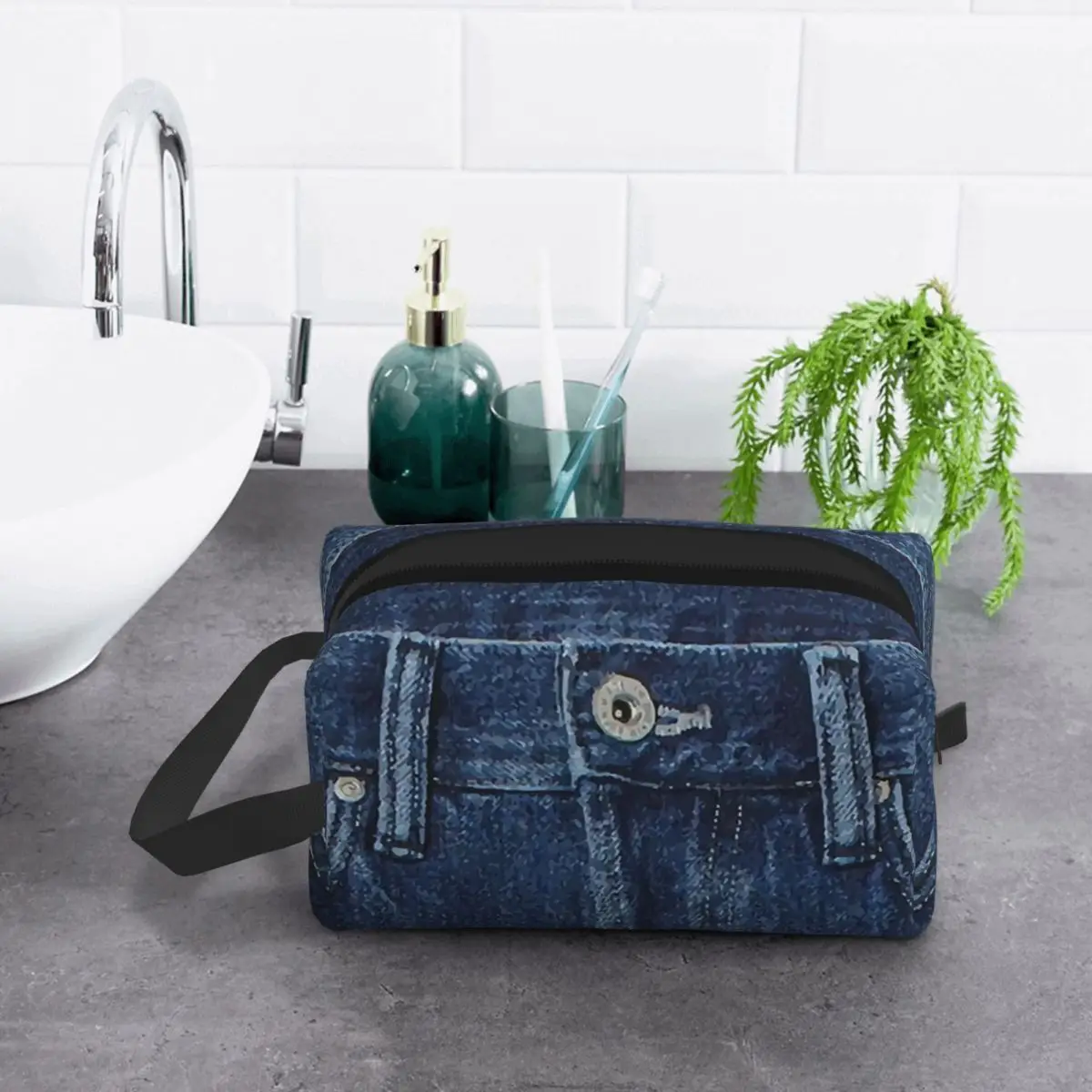 

Синий джинсовый классический джинсовый текстурный косметичка, косметический органайзер для хранения, комплект Dopp, косметичка для туалетных принадлежностей, пенал