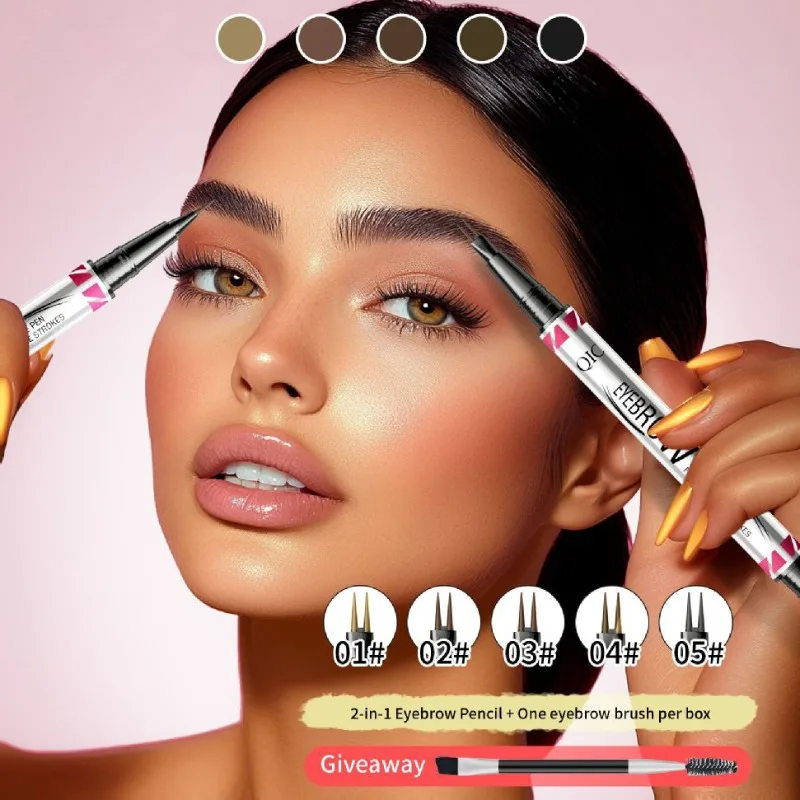 Two-Pronged Curved Eyebrow Pencil With Spoolie Brush Waterproof Long-lasting Natural Wild Brow Sleeper Silkworm Eyeliner 1pcs