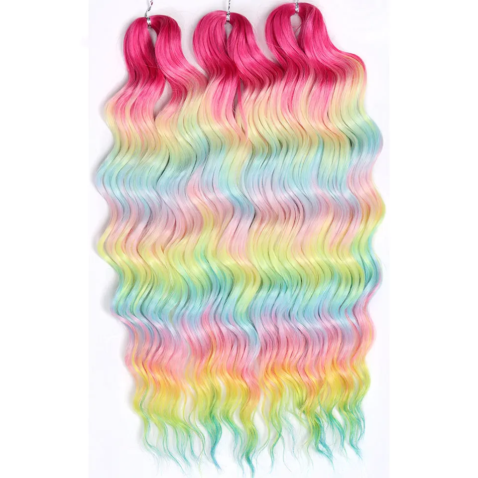 Edle 24 Zoll Synthetische Haarverlängerungen mit Wasserwellenmuster, Ombre-Regenbogenfarben, Tiefe Wellenlocken, Twist-Crochet-Haarverlängerung – Detail 5