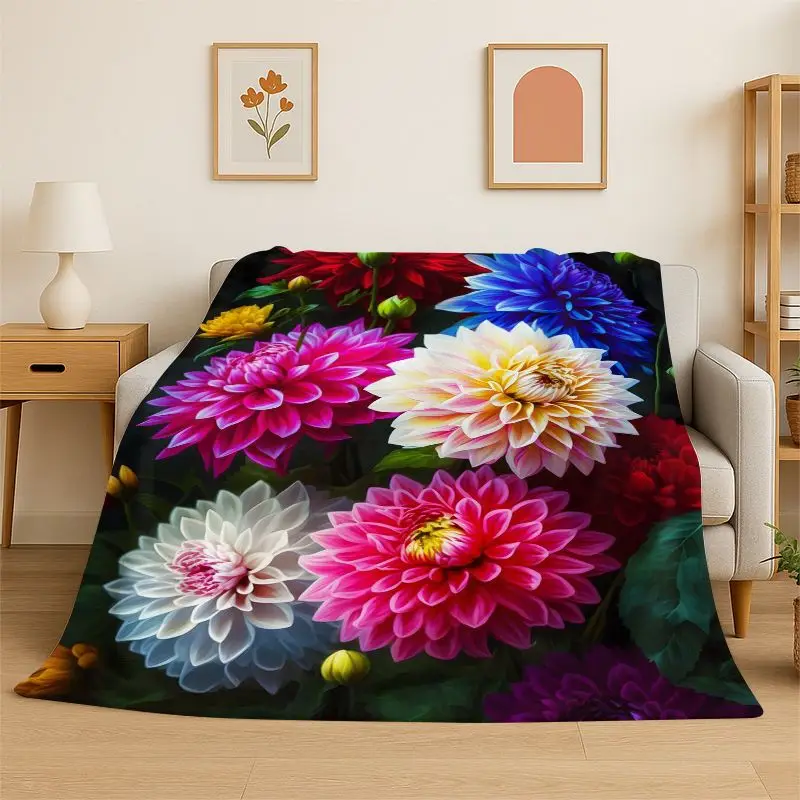 Romance Flowers Rose Daisy Flannel Blanket Soft Throw Blanket for Bedroom Living Room Bed Travel Camping Picnic Nap Cover Gift