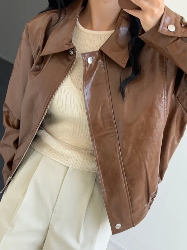 Giacca Moto Casual Unisex in Pelle PU Stile Retrò Hong Kong di Alta Qualità con Chiusura a Cerniera - Collezione Primavera