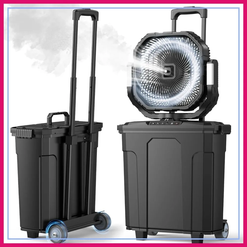 

12" 20L Large Misting Fan Portable, 30000mAh Outdoor Oscillating Mist Fan with Telescopic Handle & Rolling Wheel, LED Light, Timer for Camping/Beach