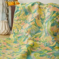 Oil Painting Style Classic Yarn Dyed Jacquard Fabric Women's Floral Shirt Elegant Dress Decorative Sewing Fabric 50cmx160cm