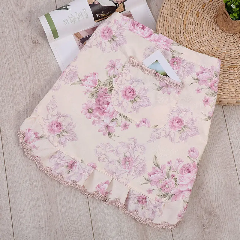 Half-length Short Floral Aprons Women Household Kitchen Cooking Antifouling Apron Restaurant Florist Coffee Shop Overalls Pocket