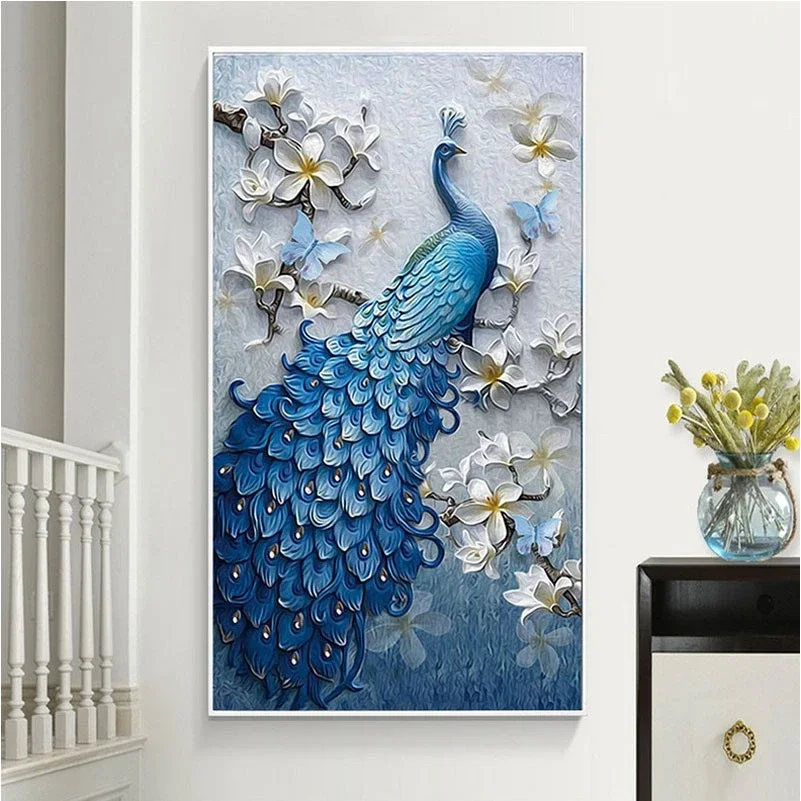 DIY full Diamond Embroidery,Round Diamond 5D Peacock blue animal Living room decoration rhinestone beads Diamond painting