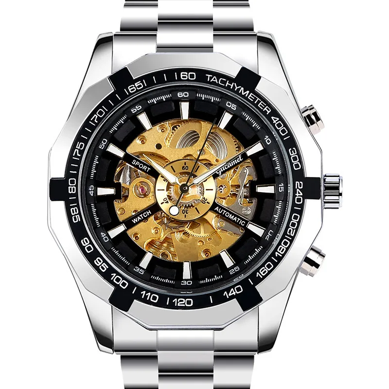 

GuTuo* Automatic Skeleton Mechanical Watch for Men Luminous Waterproof Business Wristwatch
