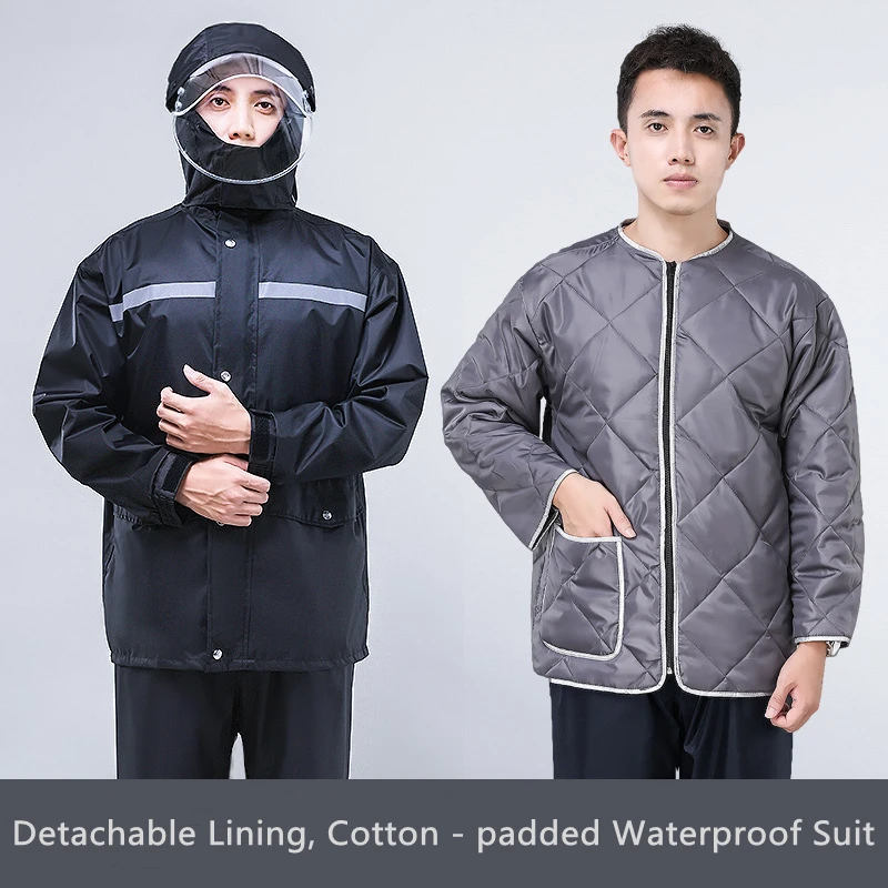 

Winter Warm Raincoat Rain Pants Suit Men's Split Raincoat Rainproof Motorcycle Plus Cotton Liner Detachable Cycling Raincoat