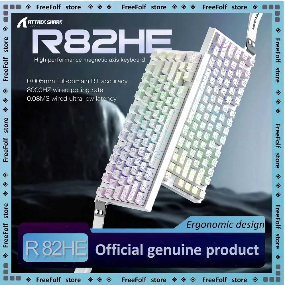 

ATTACK SHARK R82 HE Высокопроизводительная проводная механическая клавиатура с магнитной осью, раскладка 75%, высокая скорость сканирования, низкая задержка, эргономичная