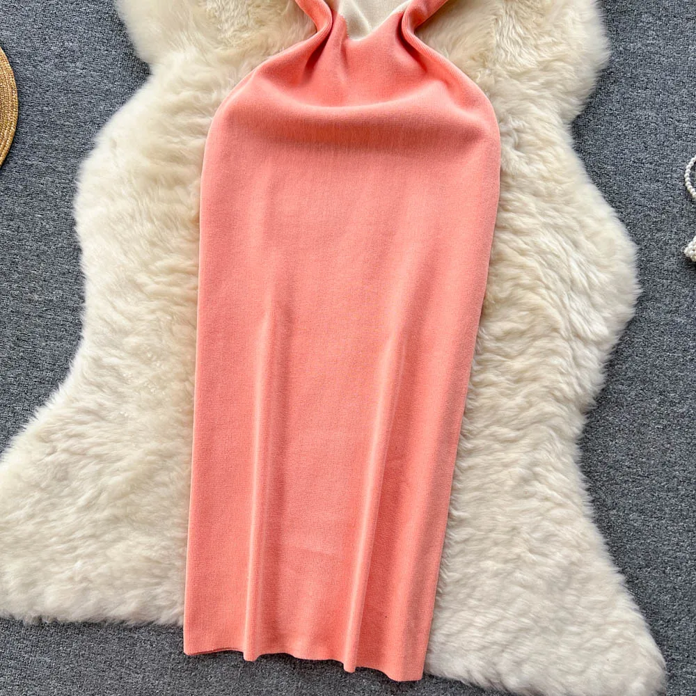 YuooMuoo femmes robe 2023 nouvelle mode Vintage couleur Patchwork une pièce tricoté robe moulante Sexy Wrap hanches dame fête robes