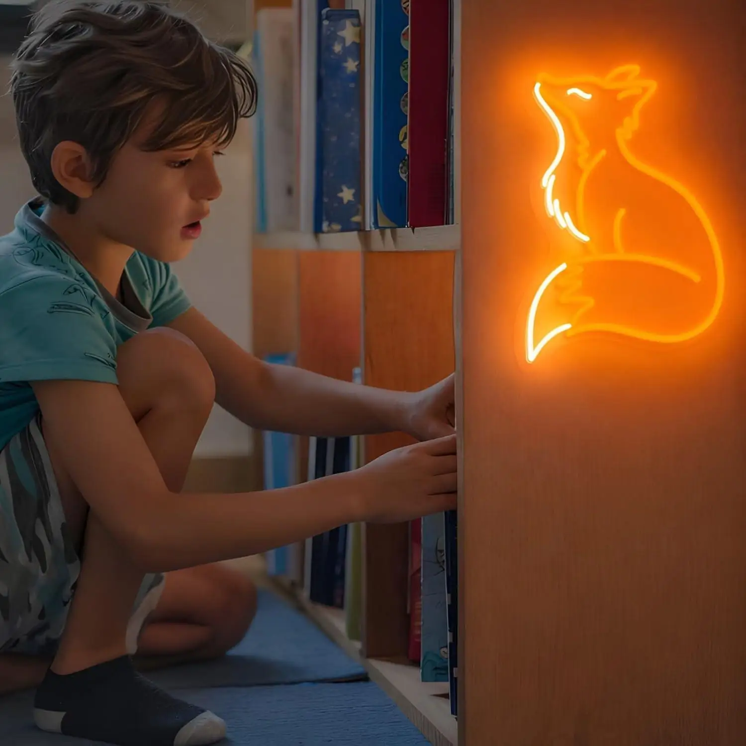 Cute Fox Neon Sign USB Dimmable LED Neon Lights for Nursery Kids Bedroom Reading Nook Indoor Animal Wall Decor Night Light