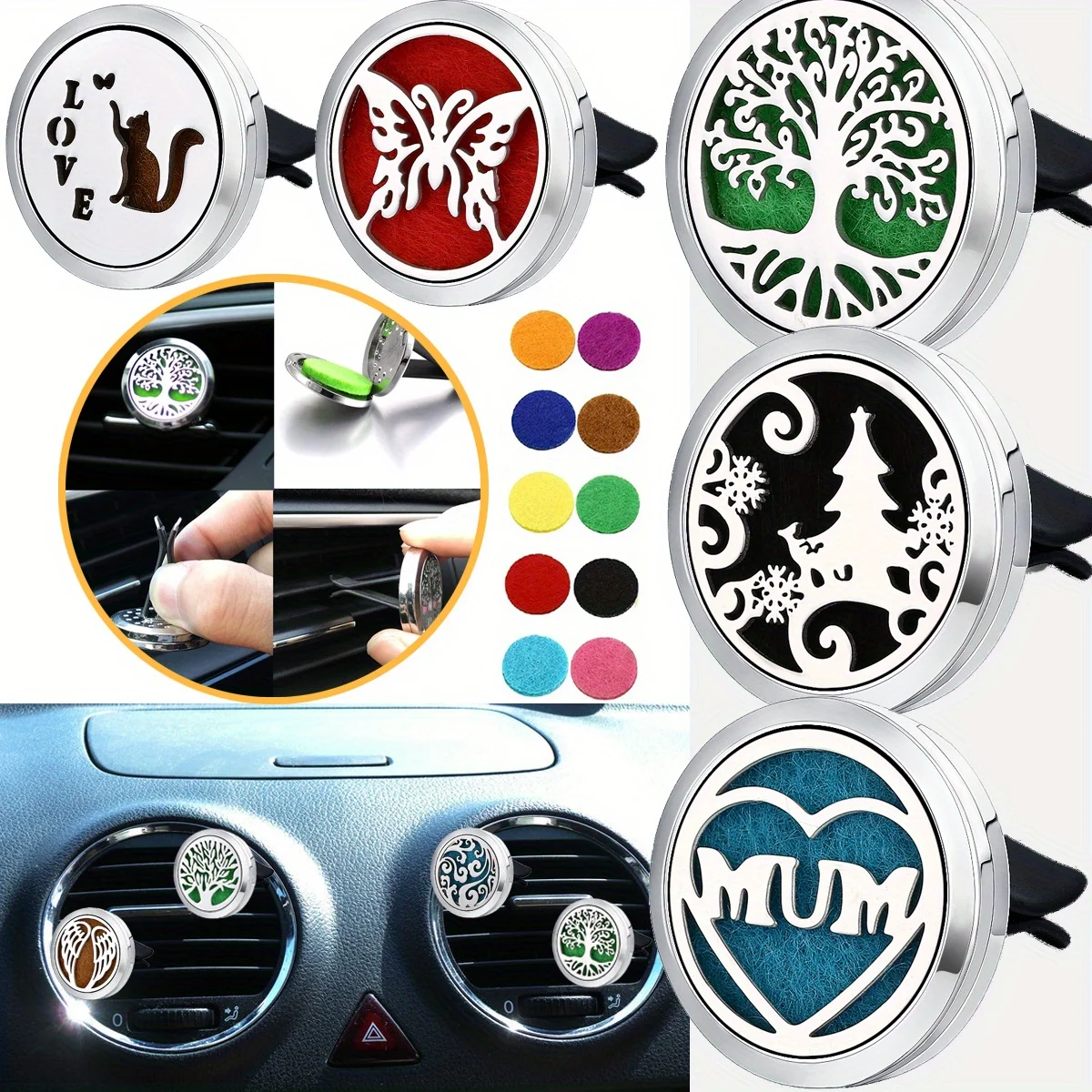 Car Diffusers, 1 PC car air vent diffuser clip (does not include fragrance chemicals) with 10 PCS pads，car AC vent interior