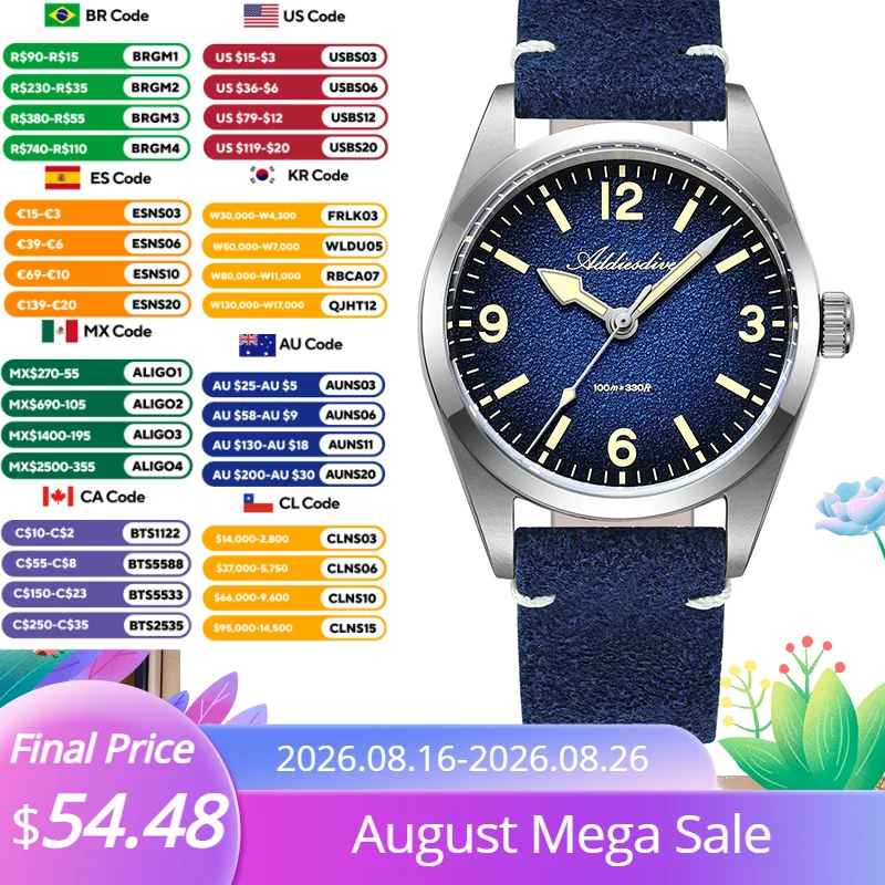 Suede Strap Watch - ADDIESDIVE 36MM 200M Waterproof Sapphire Glass