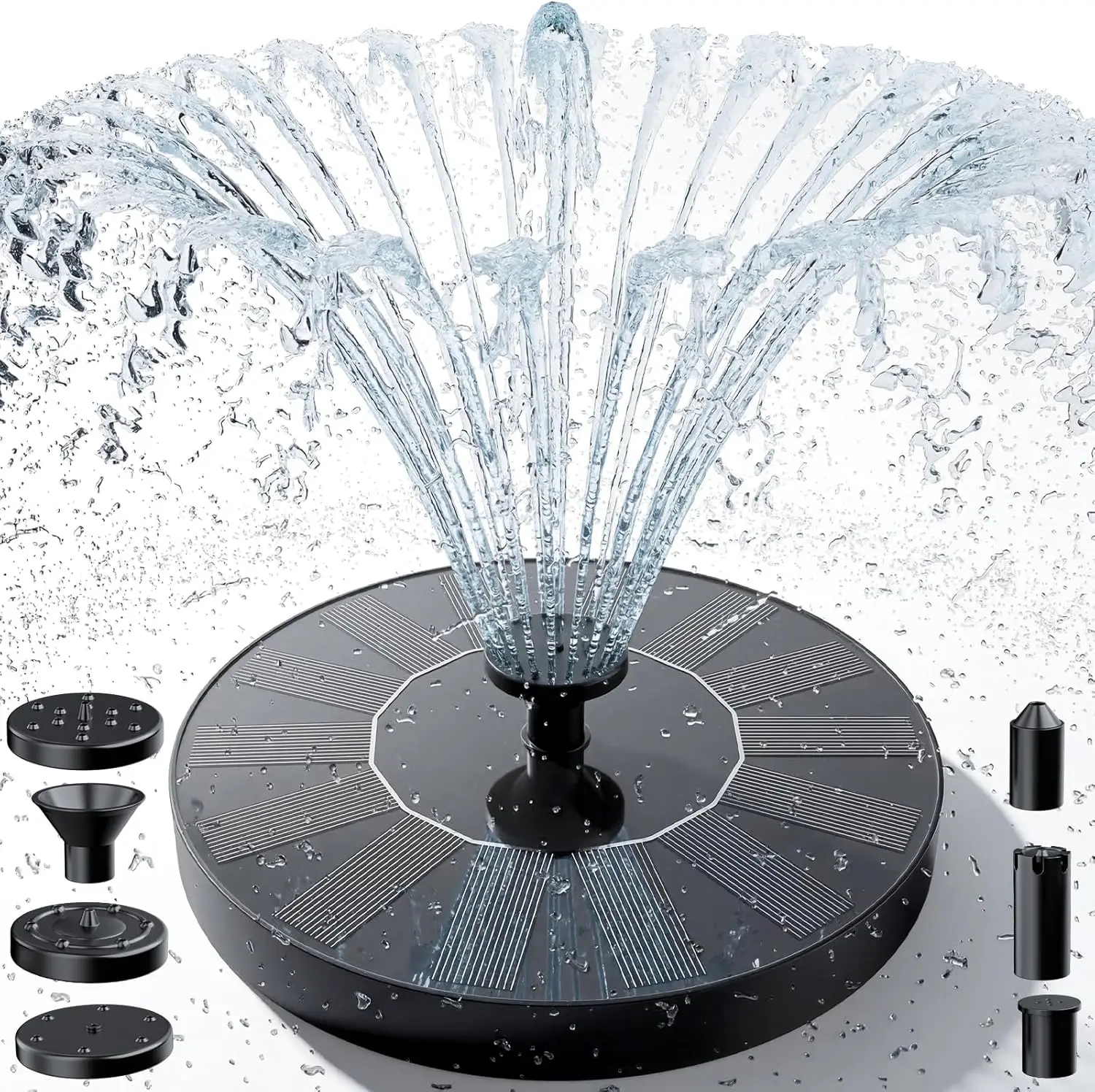 Fuente Solar para Exteriores con 6 Boquillas, Fuente de Agua para Pajareras, Jardines, Piscinas, Estanques, Peceras y Acuarios