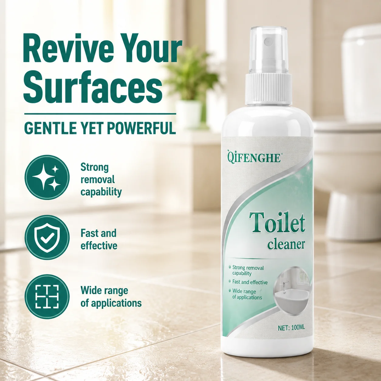 Fast Acting Bathroom Cleaning Spray Powerful Stain Removal Clean Toilet Bathtub Sink Multi Bathroom Surfaces Quickly