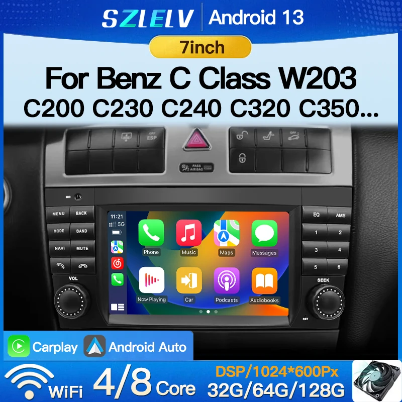 For Mercedes Benz W203 Class W169 B Class W245 Vito W639 GPS Navigation WIFI Android 13 Wireless Carplay Car Play Android Auto