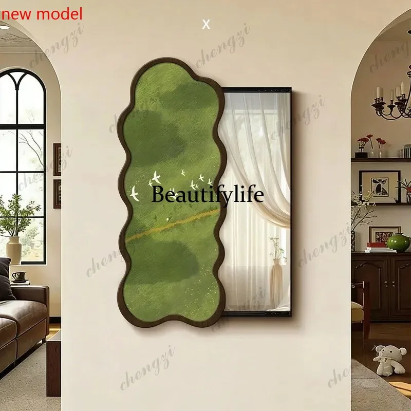 H134 T Hanging Apartment Mirrors Full Body Aesthetic Square Wooden Decorative Mirrors Living Room Dekoracyjne Lustra Home Deco