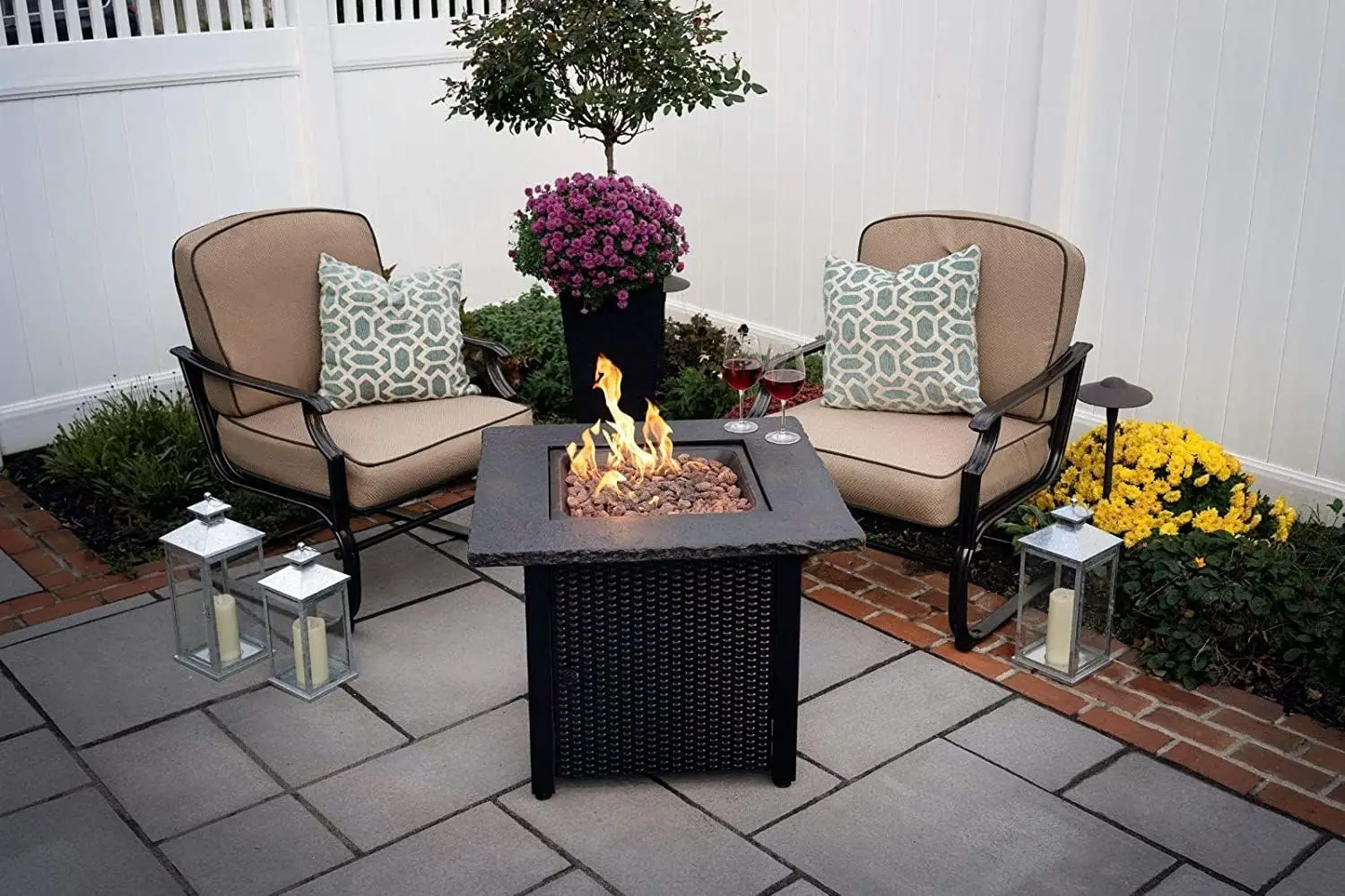 

Propane Fire Pit Table 30 Inch Outdoor Gas Fire Pit, 50,000 BTU with Rock-Like Top, Cover, Lid, and Lava Rocks,