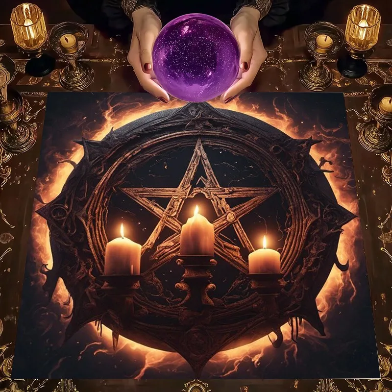 Fiery Pentagram Tarot Tablecloth – Mystical Altar Cloth for Divination, Meditation & Home Decor 50x50cm 90x90cm