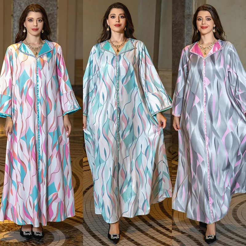 

UNI Jalabiya Eid Party Dress Women Muslim Ramadan Abaya Dubai Abayas Diamond Printed Kaftan Elegant Dresses Vestidos Turkey 2025