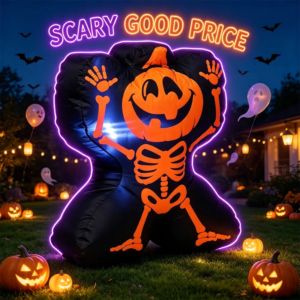Halloween Inflatable Model Blow Up Decor Pumpkin Skeleton Jack O Lantern Skull Body with LED Lights Outdoor Holiday Ornament