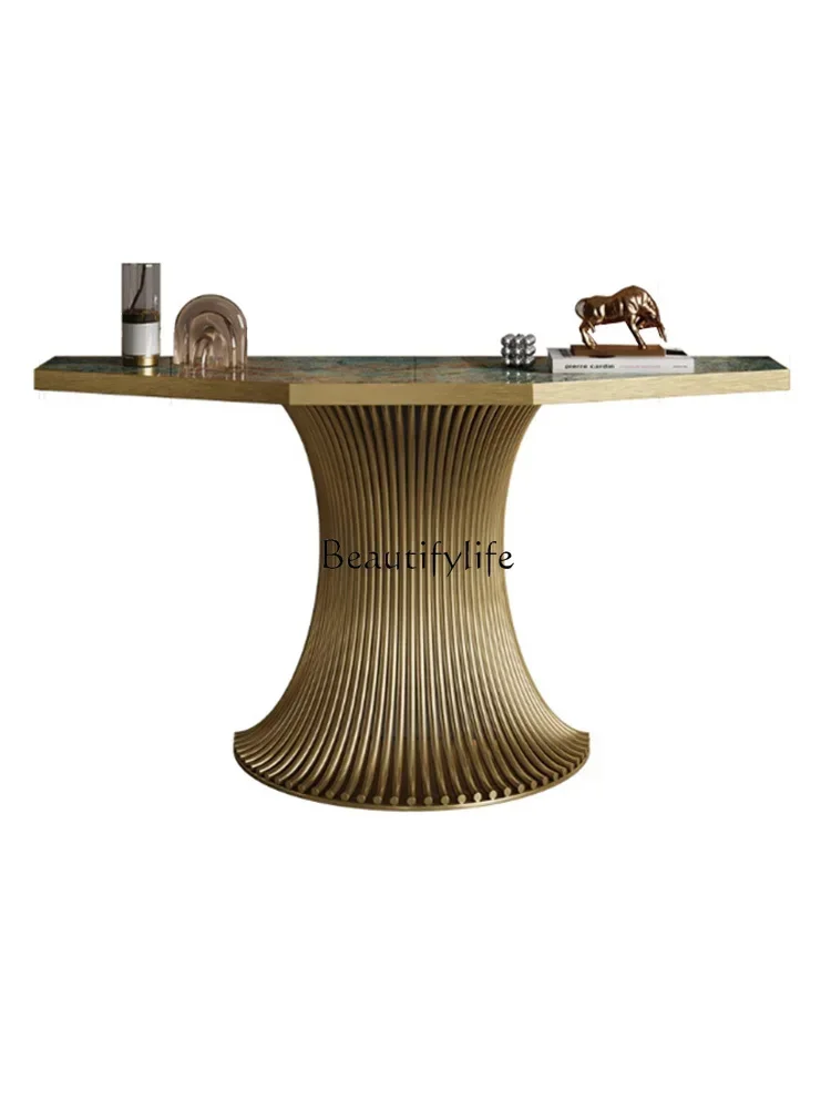 

ld25Art Entrance Platform Semicircular Light Luxury Entrance Table Corridor Cabinet Rock Slate Case