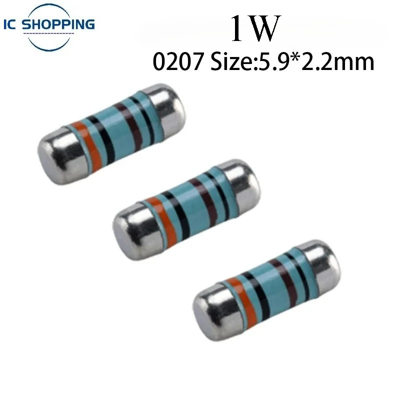 20PCS 0207 Color Ring SMD Wafer Resistance 1W 1R 2R 1.5 4.7 10 15 22 27 47 100 220 Ohm 1K 2K 4.7K 10K 22K Cylindrical RESISTOR