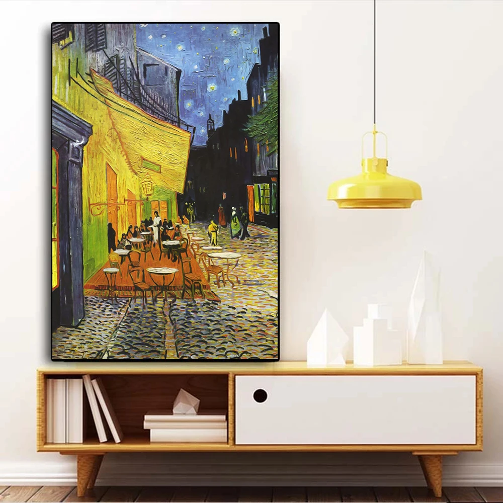 Famous Van Gogh Cafe Terrace At Night Oil Painting Reproductions Print Canvas Poster Wall Art Picture for Living Room Home Decor