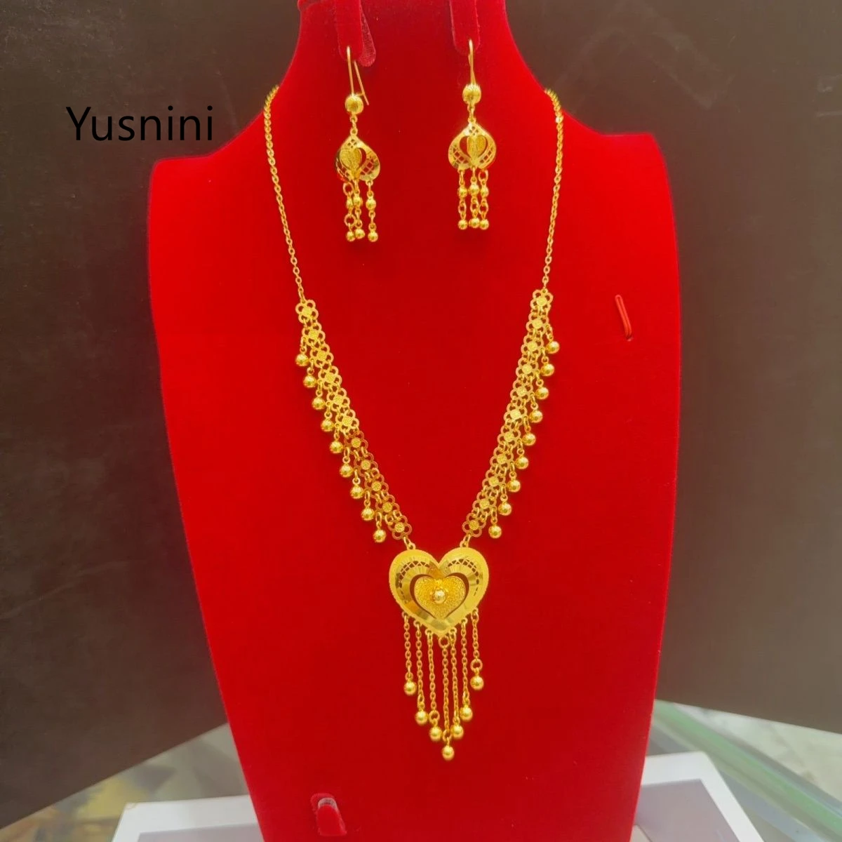 24K Gold Plated Necklace And Earrings Set Romantic Wedding Party Jewelry for Lovers High-End French Style YY30020