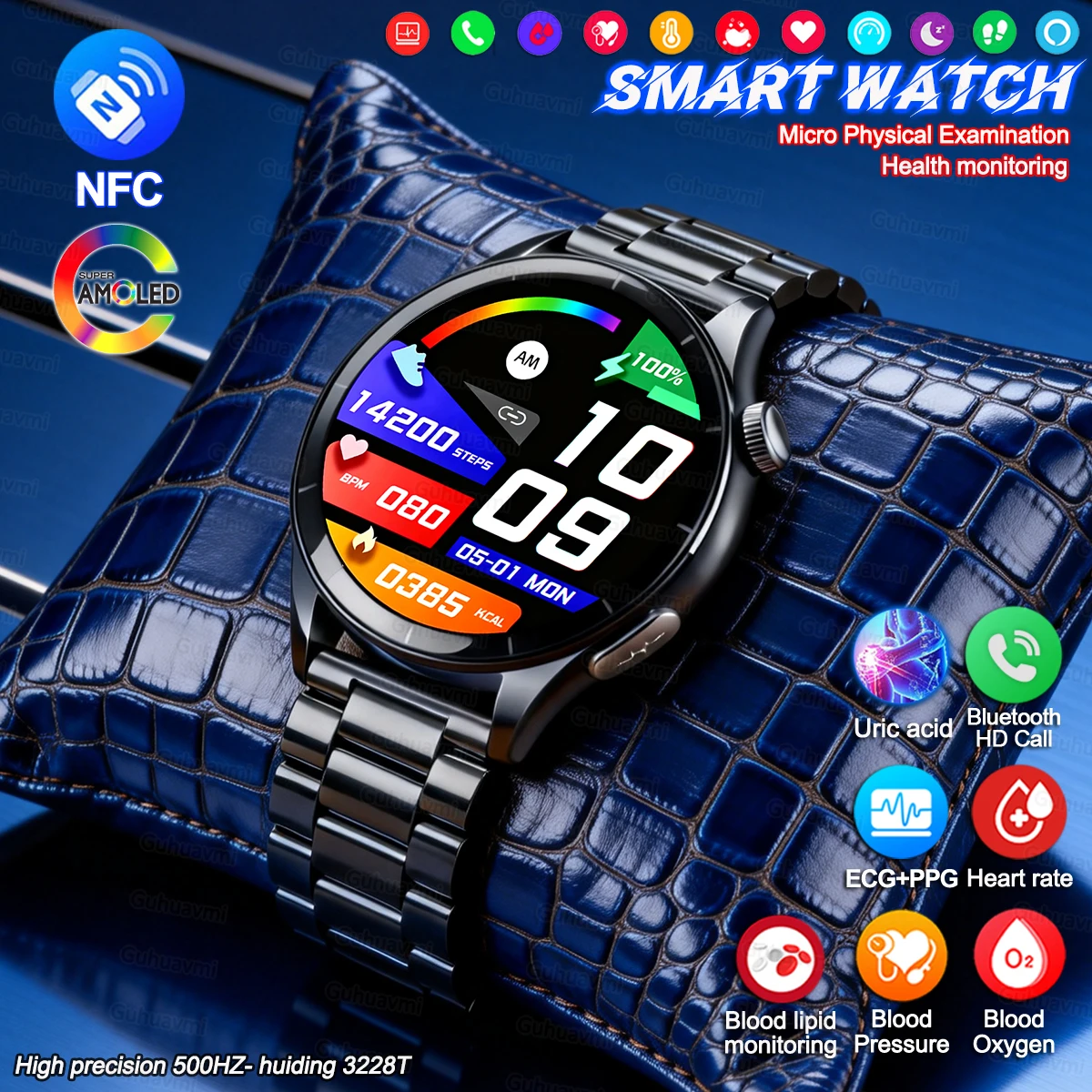 MAVHX New Smart Watch Men Micro Physical Examination Blood Lipid Uric Acid Monitor Heart Rate ECG Health Smartwatch for Men 2026