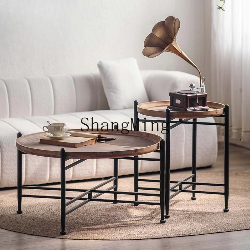 

SM antique small apartment living room combination coffee table wrought iron decoration round table hall negotiation table
