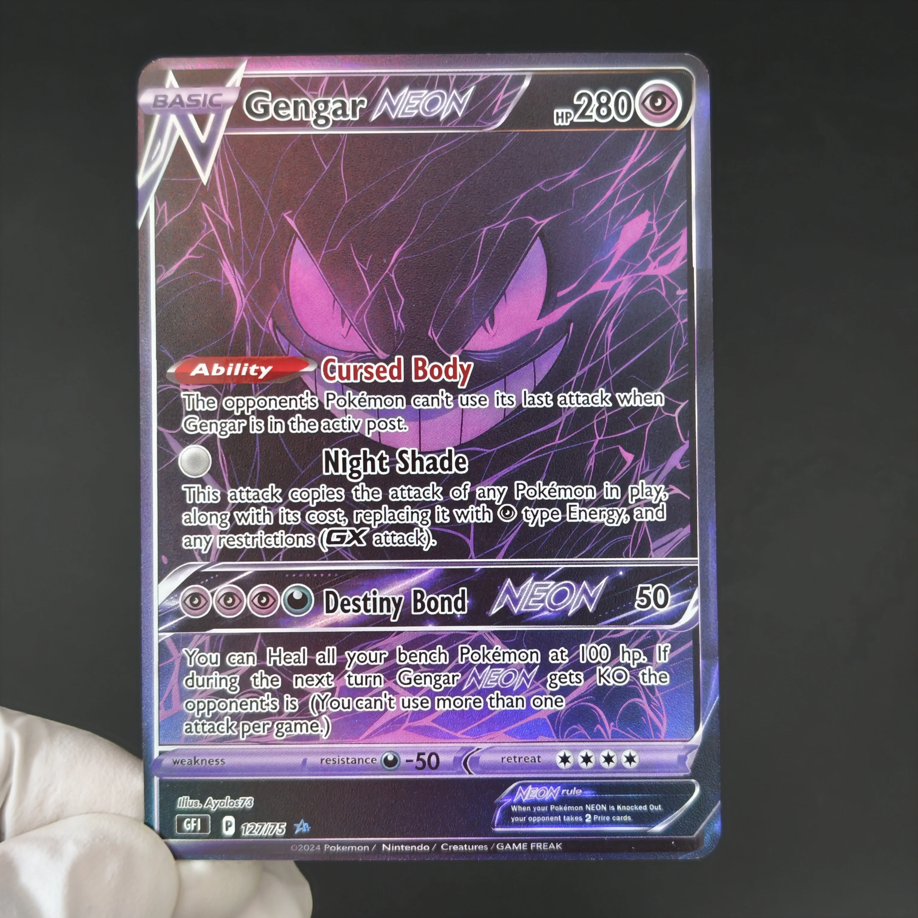Proxy/ TCG PKM Collection Card Future Neon style Gengar Charizard Mewtwo Lucario  holo texture DIY Self Made Cards