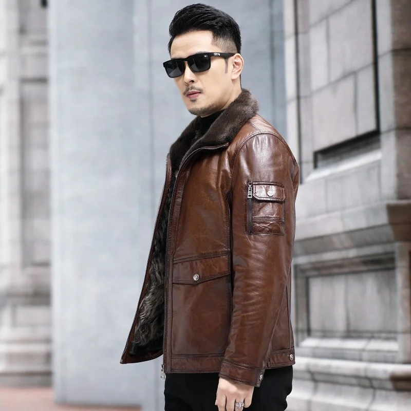 Quality Winter New Jackets 2023 Genuine Leather Jacket Men Natural Real Goat Leather Fur Coats Man Jaquetas Masculina