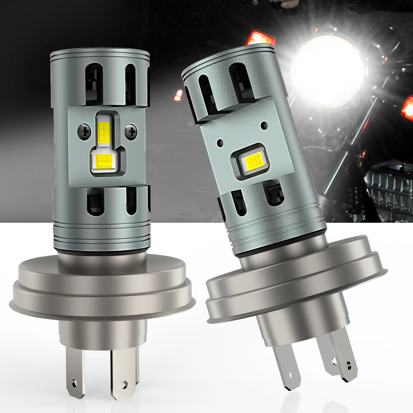 MZGN  R2 P45T Fan LED Headlight Bulb DC 12V Super Bright White High Low Beam LED Bulb for Motorcycle Headlight Non-polarity