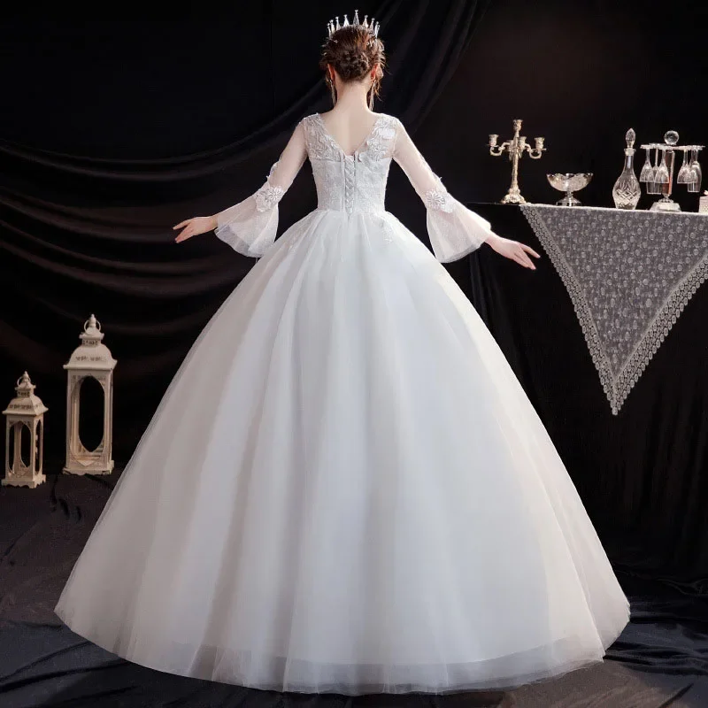 GIYSILE-Robe de Mariée Blanche Brodée, Manches Cornes, Grande Taille, Coréenne, Éducative