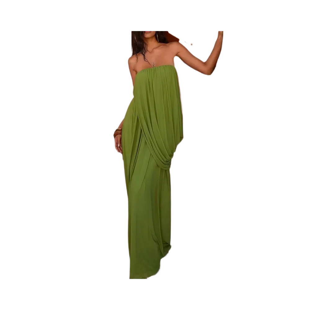 Robe de cocktail simple sans bretelles drapée, robe longue sexy dos nu pour les vacances en bord de mer, robe de soirée sans manches évidée pour femme
