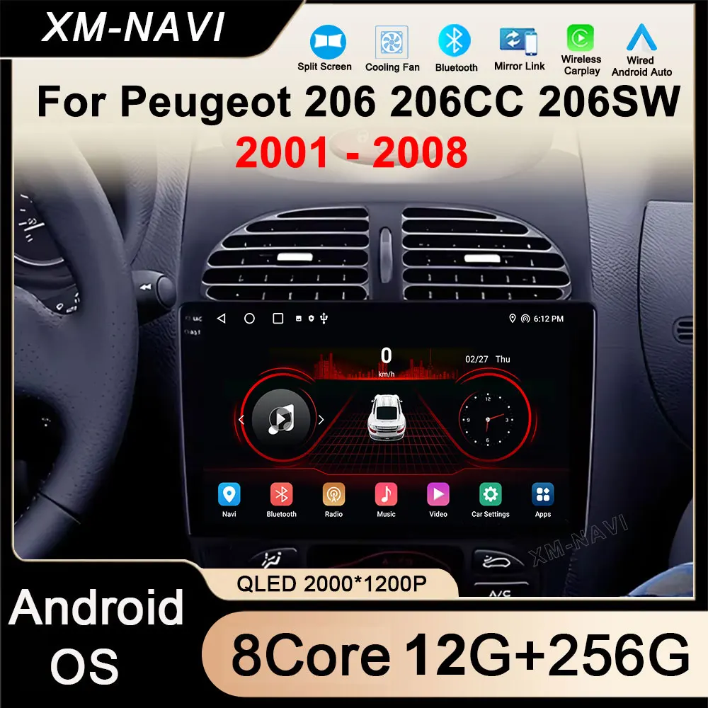 

Автомобильный радиоприемник Android 16 для Peugeot 206 206CC 206 SW 2001-2008, беспроводной CarPlay, автоинструменты, GPS-навигация, Bluetooth 4G DSP WiFi