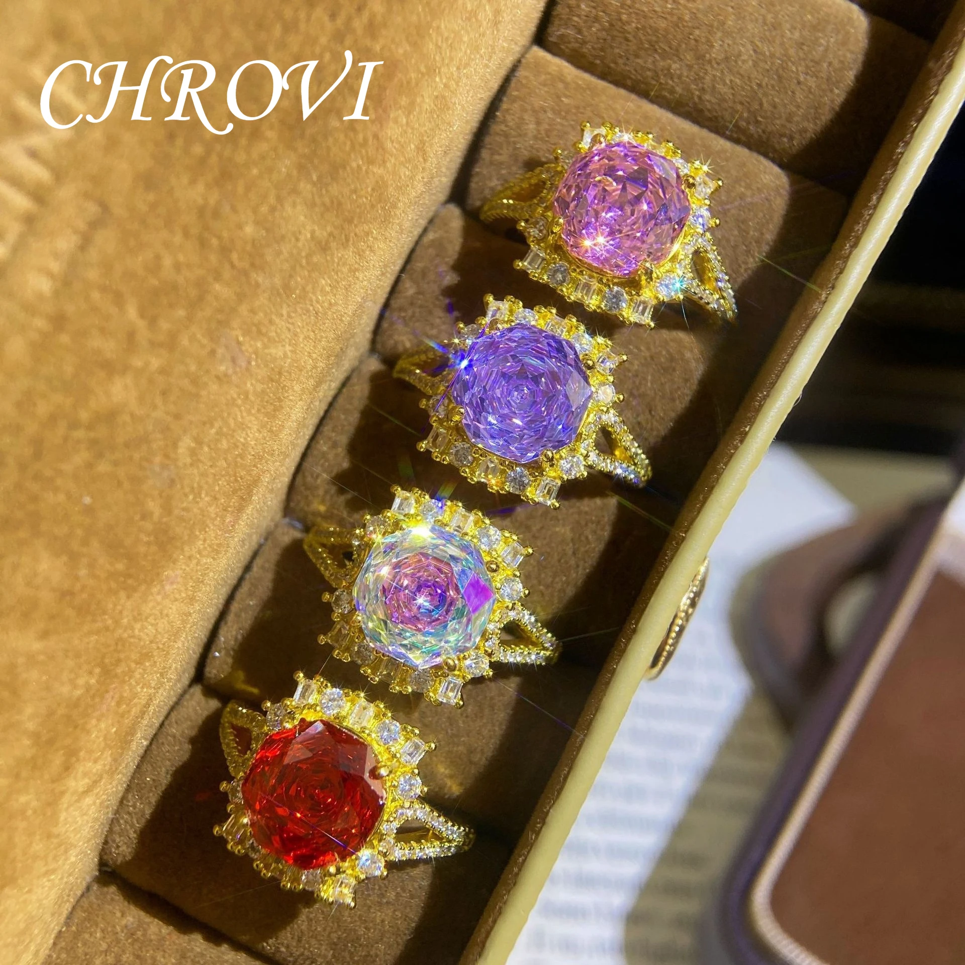 Light Luxury 925 Sterling Silver Octagonal Millennium Rose Cubic Zirconia Ring Fully Paved with Purple Zircon