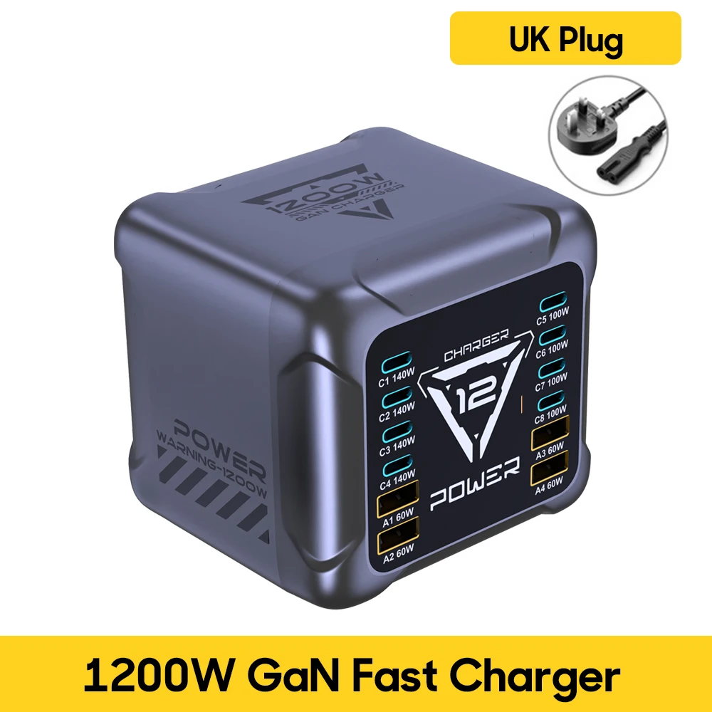 1200W USB-C lader, GaN PD3.1 140W 100W PPS snellaadstation type-C laptop voedingsadapter voor MacBook Samsung S25 iPhone 17