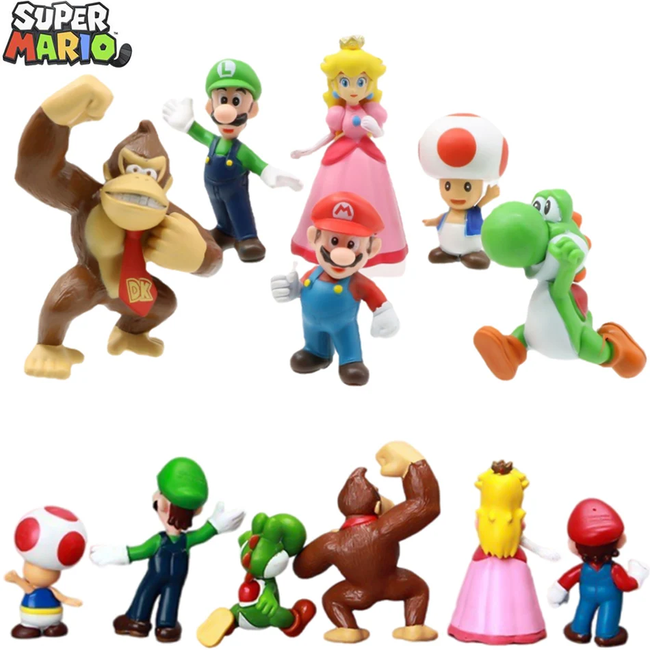 4-7cm Super Mario Bros PVC Action Figure Toys Dolls Model Set Luigi Yoshi Donkey Kong Mushroom for kids birthday gifts