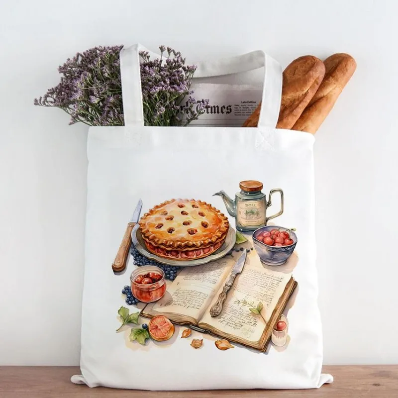 

Grandma's Pie Recipe Iron-on print Women Canvas Tote Bag Shoulder Handbag Bag Shopping Bag Fashion Girl Shoulder Bag Reusable
