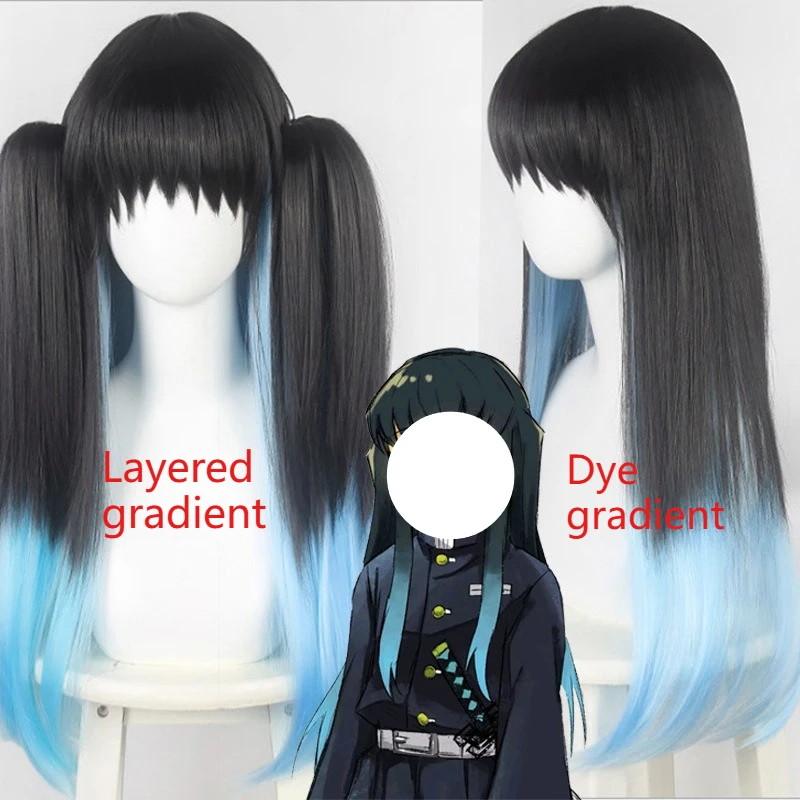 

Японское аниме Tokitou Muichirou, парики для косплея, черный голубой парик с градиентом, аниме, термостойкие синтетические аксессуары, парики