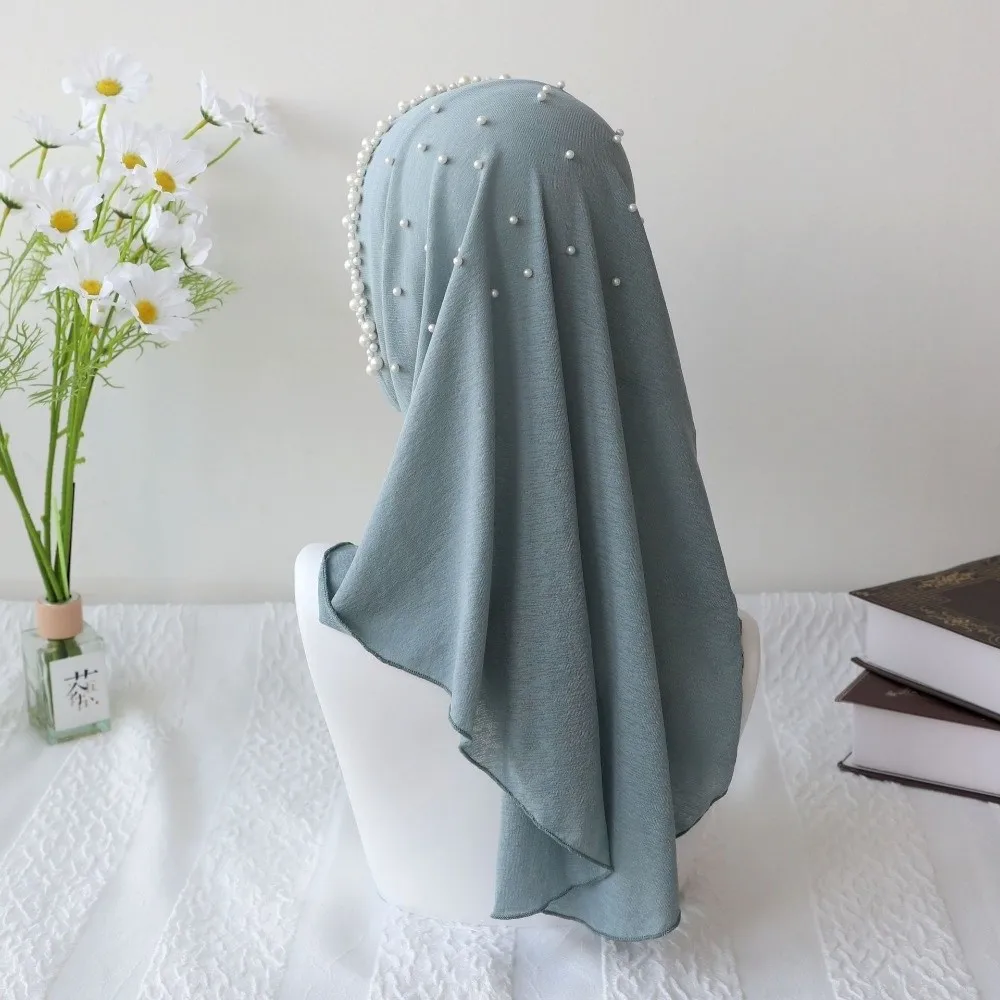 Lightweight Solid Color Beads Hijab Quick Drying Pull On Style Head Wraps Head Wrap Stretchable Hijab Scarf Prayer