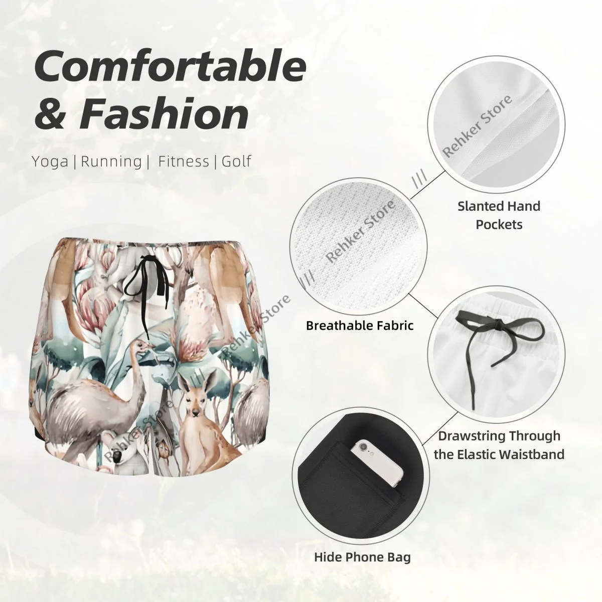 여성 요가 반바지 호주 캥거루 코알라 운동 반바지 피트니스 빠른 건조 숙녀 요가 체육관 러닝 짧은 바지 스포츠웨어