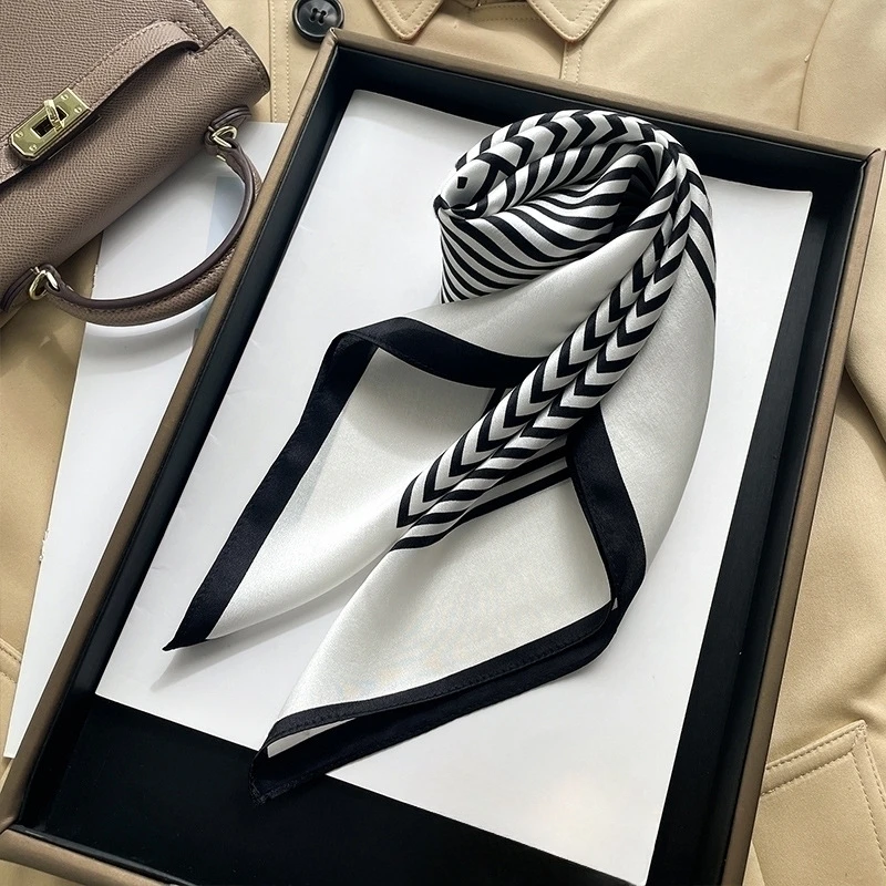 Hangzhou Silk 100% Mulberry Silk Scarf Nordic Simple Striped Real Silk Scarf Women Square Scarf Real Silk Chiffon Scarf