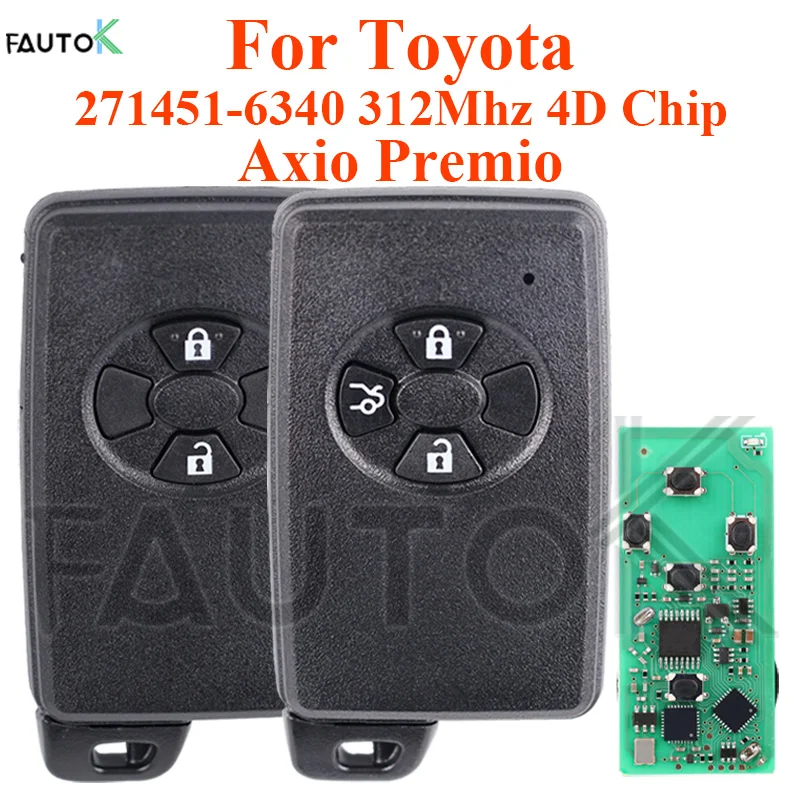 Remote Car Key 2/3 Buttons Keyless Go 271451-6340 for Toyota Axio Premio Keyless Key Case 4D Chip 312MHZ Smart Key Replacement