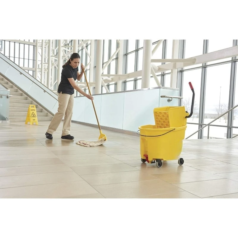 دلو تنظيف جانبي 35Qt WaveBrake 2.0 مع استنزاف دواسة القدم، أصفر، للمحترفين/I