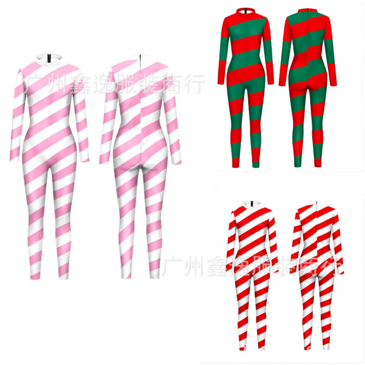 

Costume Stage Bodysuit Performance Outfit Christmas Candy Striped Digital Print Adult Jumpsuit